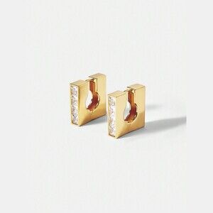 Gold Square Hoop Earrings with Crystal Baguette Inlay